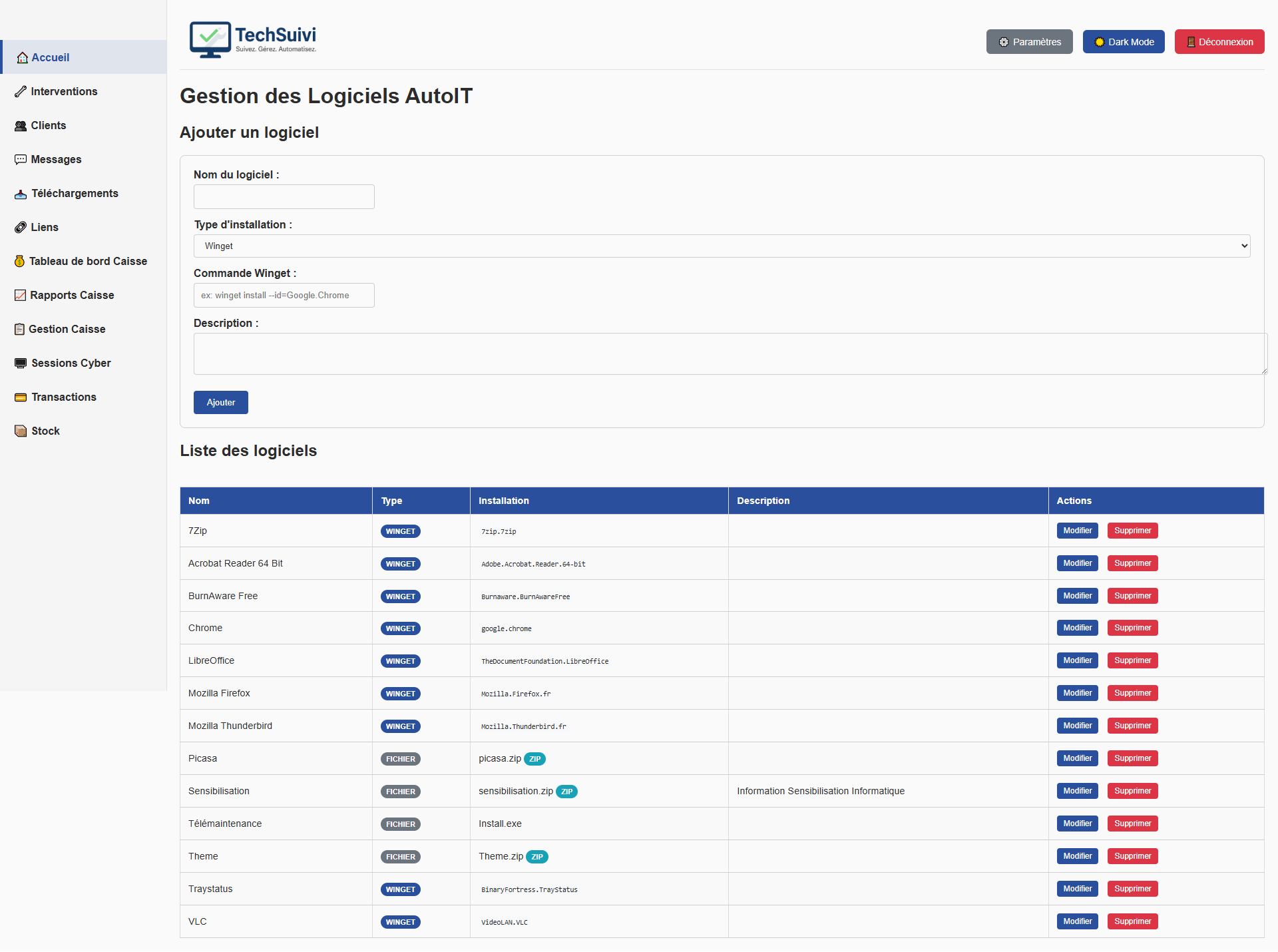 Gestion des logiciels à installer